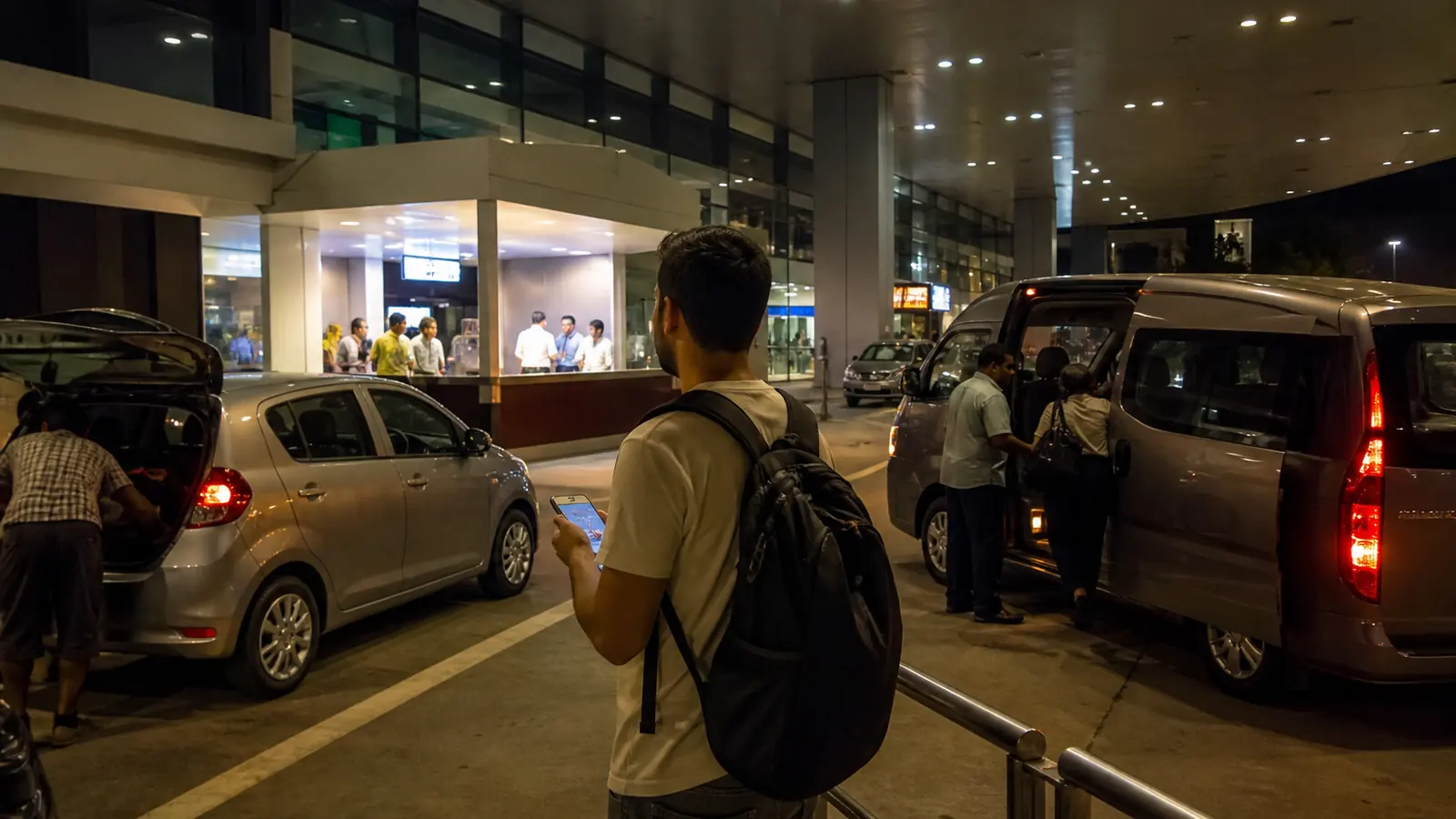 Sri Lanka Trip Lab向けに夜の空港移動を確認する旅行者
